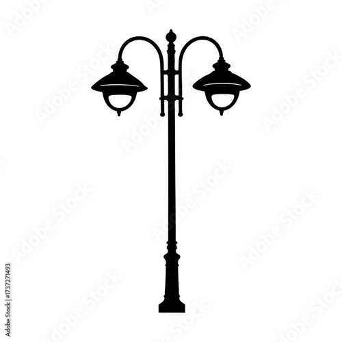 Modern urban street lamp silhouette isolated on white background, perfect for city infrastructure, municipal projects, or architectural design presentations.