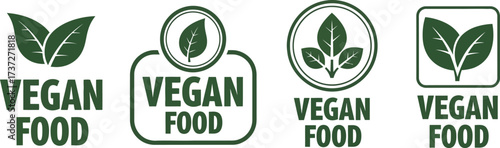 Green Vegan Food Label Icons Collection, Leaves Symbol Isolated on White Background