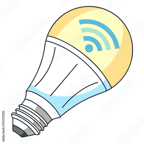 Illustration of a smart light bulb with a wifi symbol, showcasing modern technology and energy efficiency in a simple and clean design for various applications
