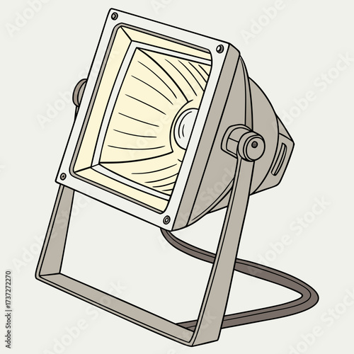 Illustration of a floodlight, providing powerful illumination for outdoor spaces, events, and security, ensuring visibility and safety