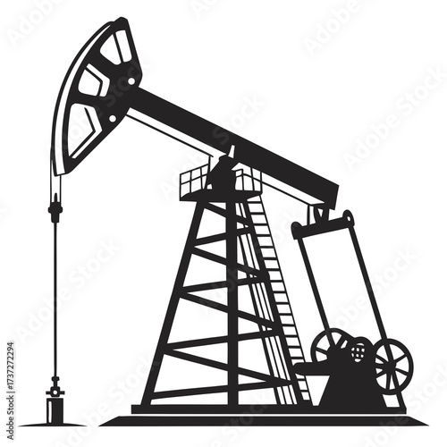 Vector art of an oil pump jack illustration, , depicting the machinery used in petroleum extraction, with its distinctive silhouette and mechanical components, representing the energy industry