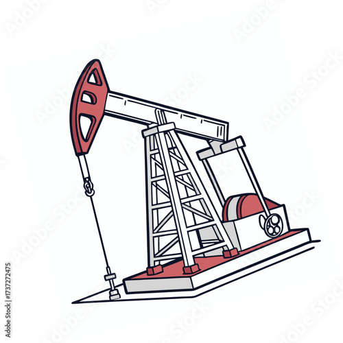 Illustration of an oil pump jack, also known as a nodding donkey, pumping crude oil from an oil well, symbolizes petroleum production and energy industry