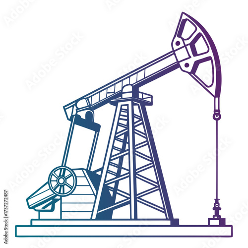 Illustration of an oil pump jack, also known as a nodding donkey, pumping crude oil from an oil well, symbolizes petroleum production and energy industry