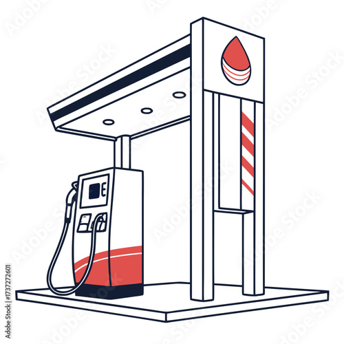 Illustration of a gas station, a roadside stop for refueling vehicles, providing essential fuel for transportation and powering our daily lives