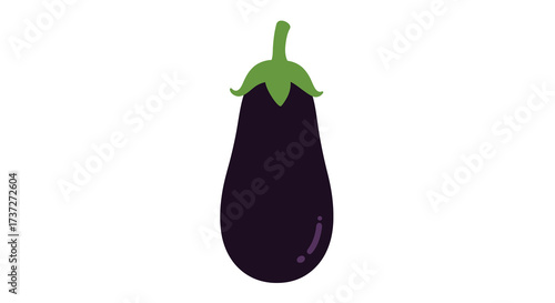 A simple illustration of a single dark purple eggplant vegetable