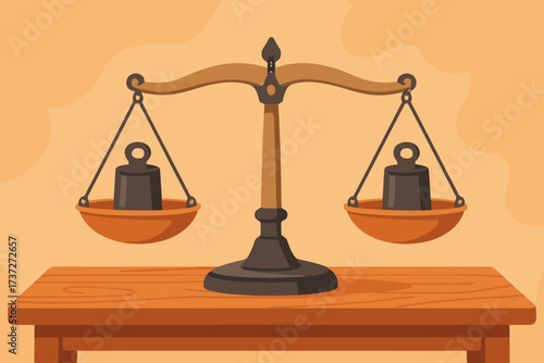 Sides weighing balanced wooden illustration placed both weights vector equal scale