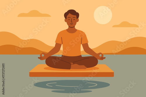 Position meditating platform meditative illustration water person vector balance simple floating lotus
