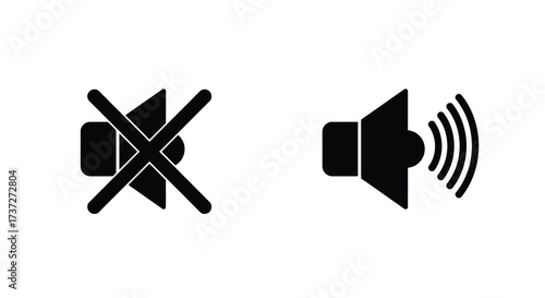 Simple black icons depicting muted and unmuted speaker states shown