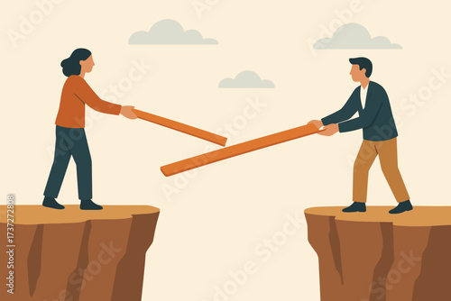 Standing gap middle long two bridging between illustration vector extending people planks