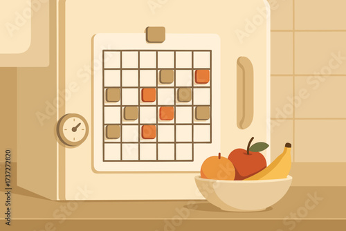 Fruit kitchen holding door fridge magnetic soft blocks month calendar illustration vector