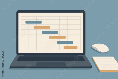 Schedule digital gantt notepad arranged precise mouse wireless vector calendar clean illustration