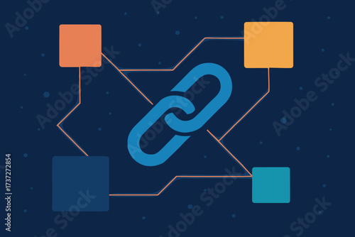 Connecting outlines vector blocks geometric abstract space illustration hovering connection chain