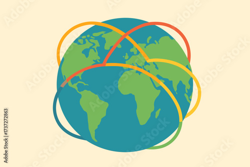 Illustration connectivity vector colorful together flat global globe linking different continents art