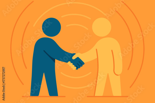Handshake connecting figures outward waves illustration simple abstract vector hands two between