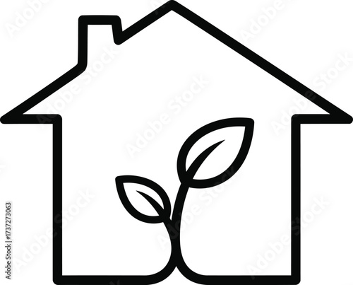 House outline with plant inside and transparent background for icon design
