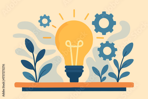 Vector glowing plants lightbulb abstract desk illustration scene innovative placed it around