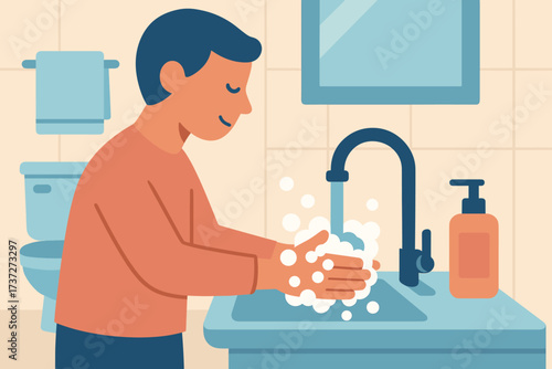 Focus soap water vector under bathroom hands illustration hygiene interior hand person
