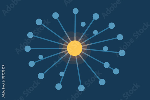 To linking vector lines network central glowing nodes smaller illustration hub multiple