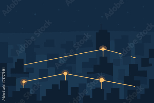 Across lines night connected horizontal vector rooftops illustration abstract skyline city