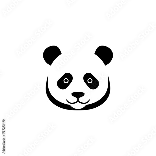 Minimalist black and white graphic illustration of a giant panda's head, depicting a simple yet iconic representation of this beloved Asian bear, symbolizing wildlife, nature, and conservation efforts
