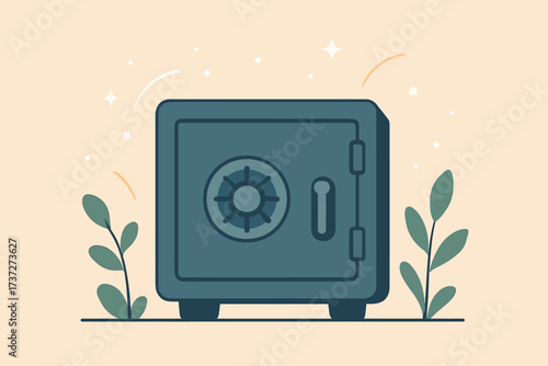 Its door glowing safe secure simple surrounded closed minimal lines illustration vector
