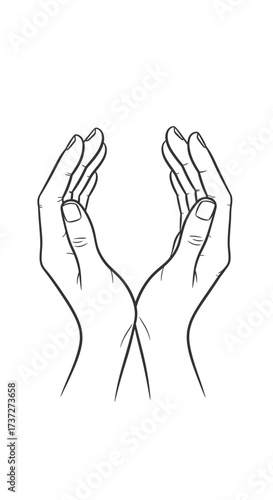 Two hands cupped together in a supportive gesture. A simple and powerful line drawing symbolizing hope, charity, and gentle care for something precious