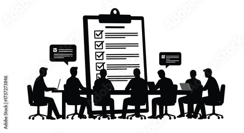 Business meeting with a checklist and discussion among colleagues