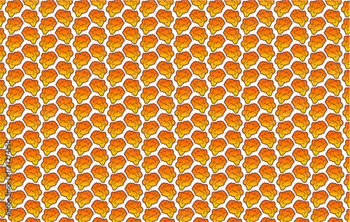 Fried chicken pattern background. Cartoon fried chicken pattern background. Colorful fried chicken illustration. Seamless pattern of fried chicken chests. Fast food illustration.