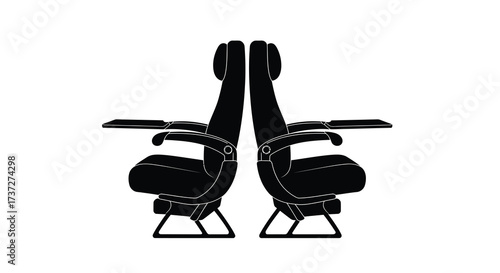 Illustration of two airplane seats facing each other with adjustable headrests