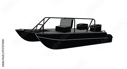 Simple black silhouette illustration of a compact river jet boat design