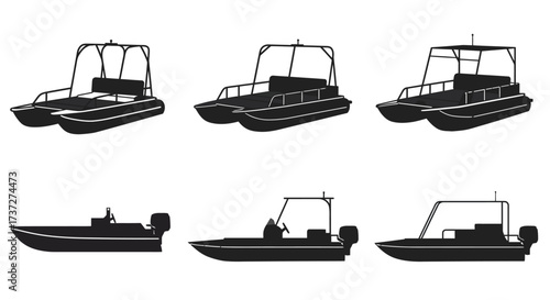 Black and white illustration displaying various boat designs and styles