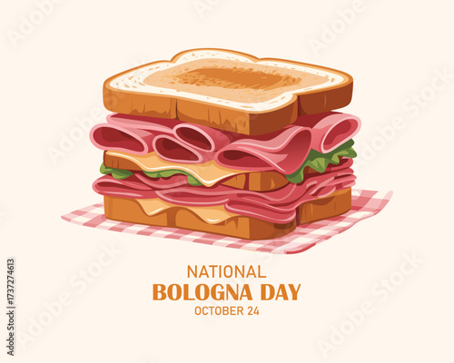 National Bologna Day vector. Bologna sandwich icon vector. Toasted bread with salami drawing. October 24. 