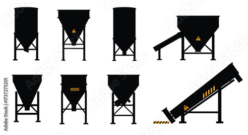 Illustrative collection of industrial silos and conveyor belt system designs
