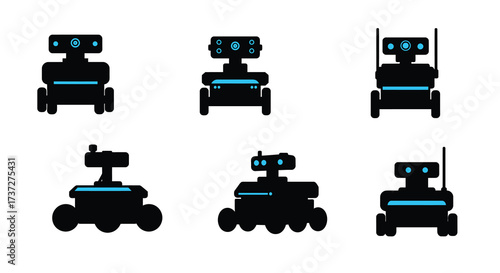 Collection of abstract robot icons in varying designs and configurations