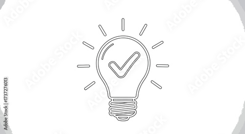 Lightbulb with Check Mark Outline on White Background Idea Concept Design