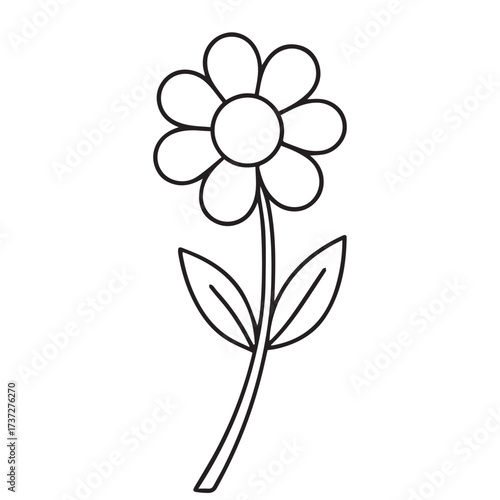 A single flower depicted in minimalist vector art, using only black and white palette, designed with elegant black outline for artistic simplicity.