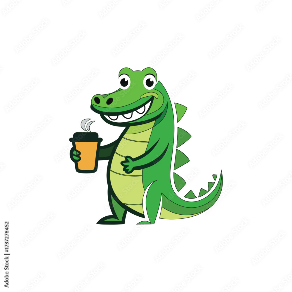 Naklejka premium Coffee Time with a Friendly Crocodile