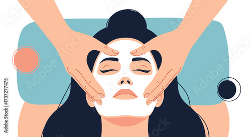 A person receiving a calming facial treatment with a white mask and gentle hand massage.