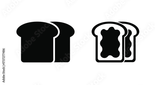 Simple black and white illustration of bread slices some with filling