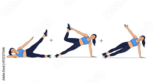 Demonstration of core strengthening exercises including leg raises and side planks for fitness.