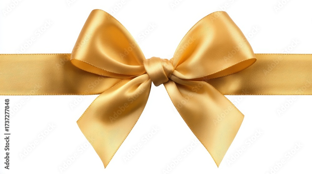 Fototapeta premium Shimmering gold ribbon bow for gifts decor adds touch of luxury ideal for gifts events and festive decor.