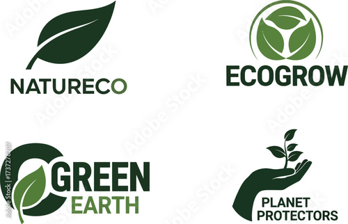 Nature Eco Green Planet Leaf Icons, Plant Care Logo Design, Earth Protector Concept