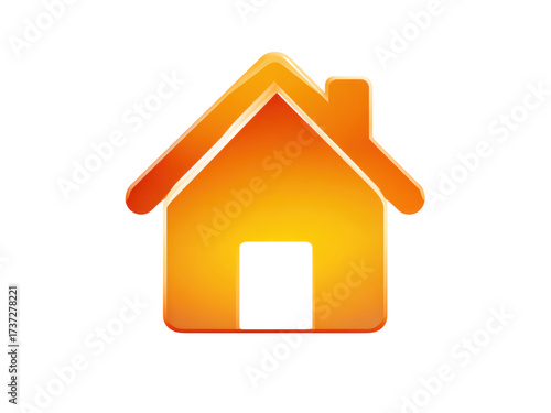 Glossy orange house icon with black doorway home yellow, Isolated, Png Transparent Background