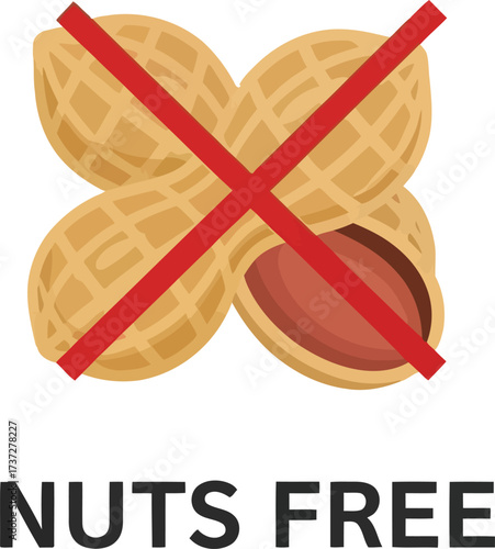Nut Free Icon Peanut Crossed Out with Red Line on White Background