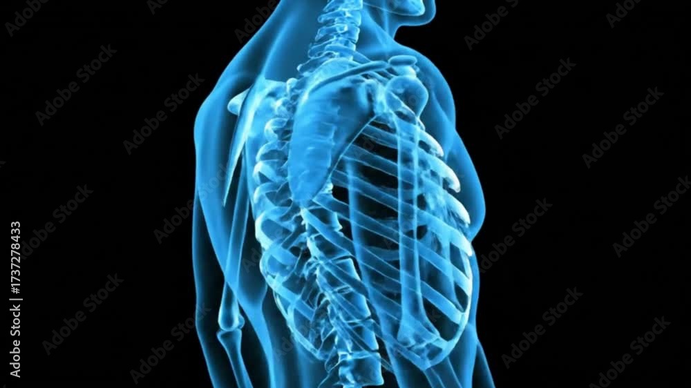 Human Body Anatomy 3D Animation X Ray View Rib Cage Skeleton Bones ...