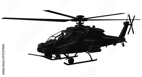 Silhouette of an apache attack helicopter in a simple black design