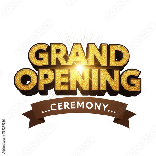 Golden Grand Opening Ceremony Text with Fireworks graphic