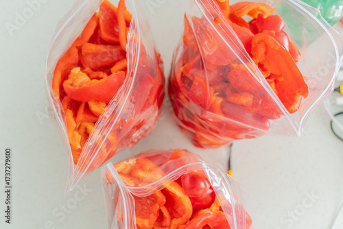 Red Bell organic Peppers sliced for food prep