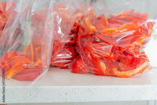Red Bell organic Peppers sliced for food prep