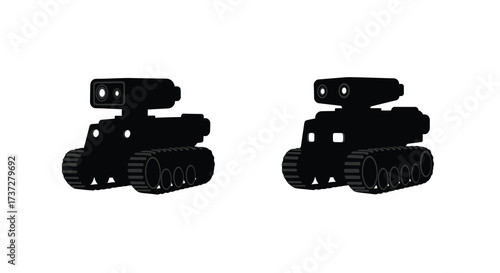 Two simplistic black robot designs on a clean white background